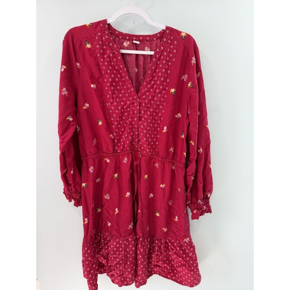 Old Navy Women's L Floral Modal Long Sleeve Boho Midi Babydoll Dress Prairie